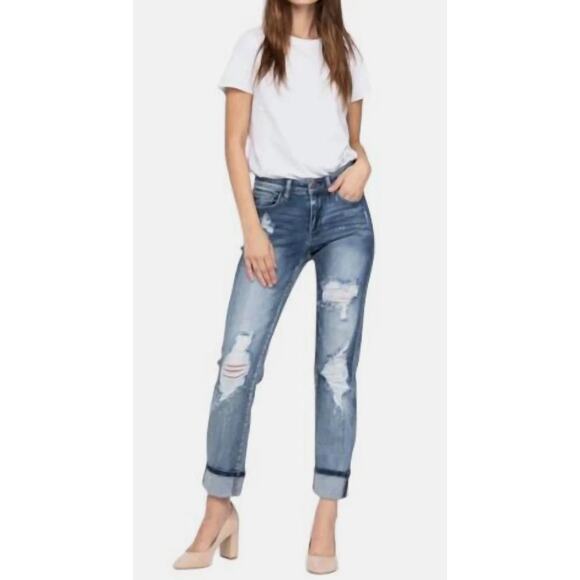 Judy Blue Denim - Judy Blue Plus Destroyed Mid-Rise Bleach Splatter Boyfriend Fit Size 20W